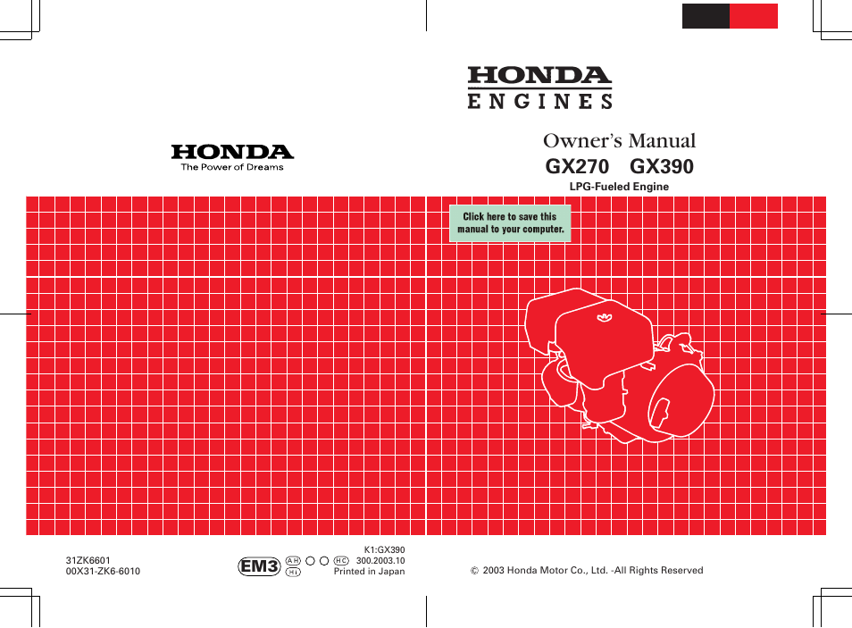 HONDA GX270 User Manual | 52 pages