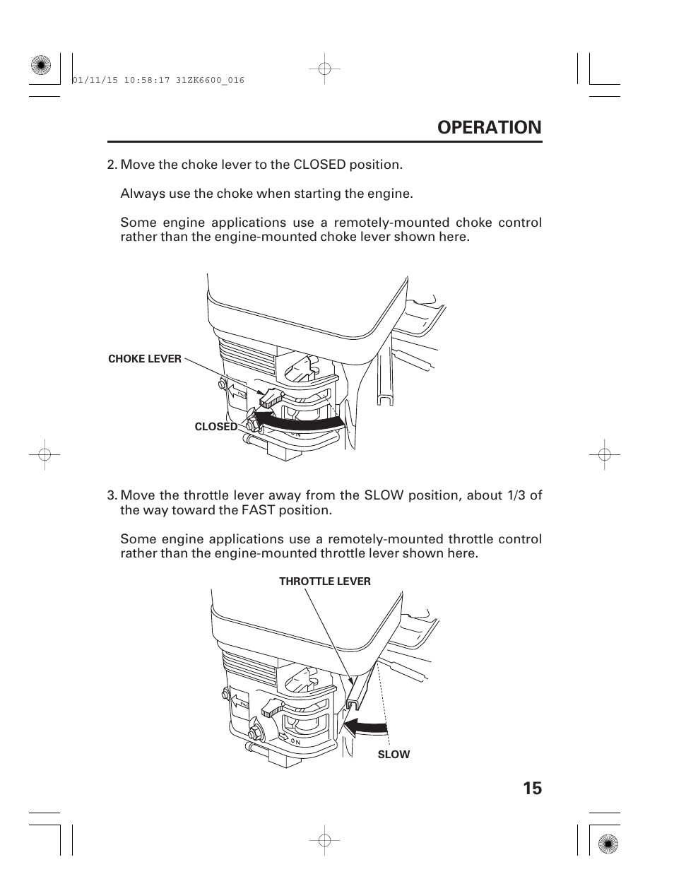 15 operation | HONDA GX270 User Manual | Page 17 / 52