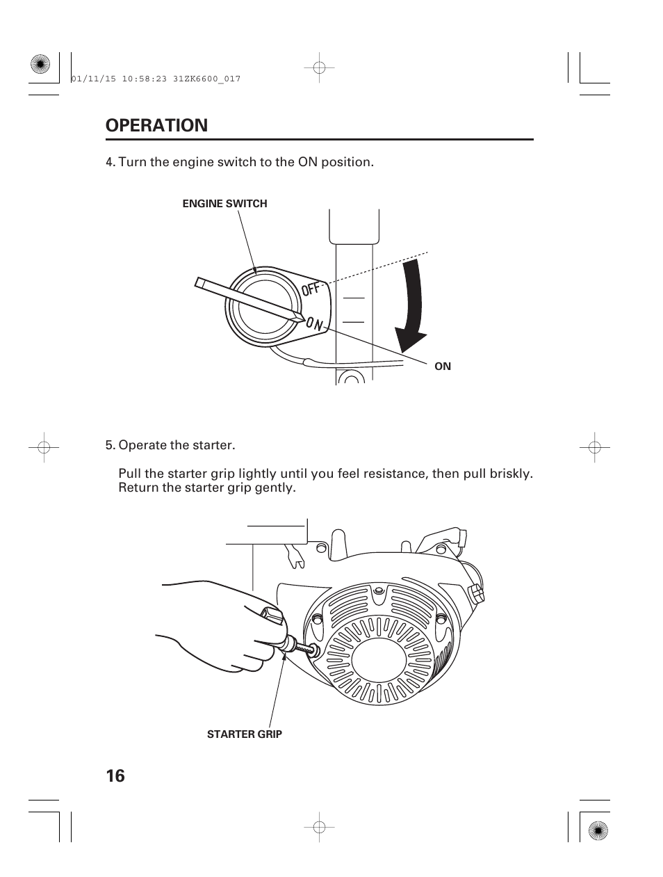 16 operation | HONDA GX270 User Manual | Page 18 / 52