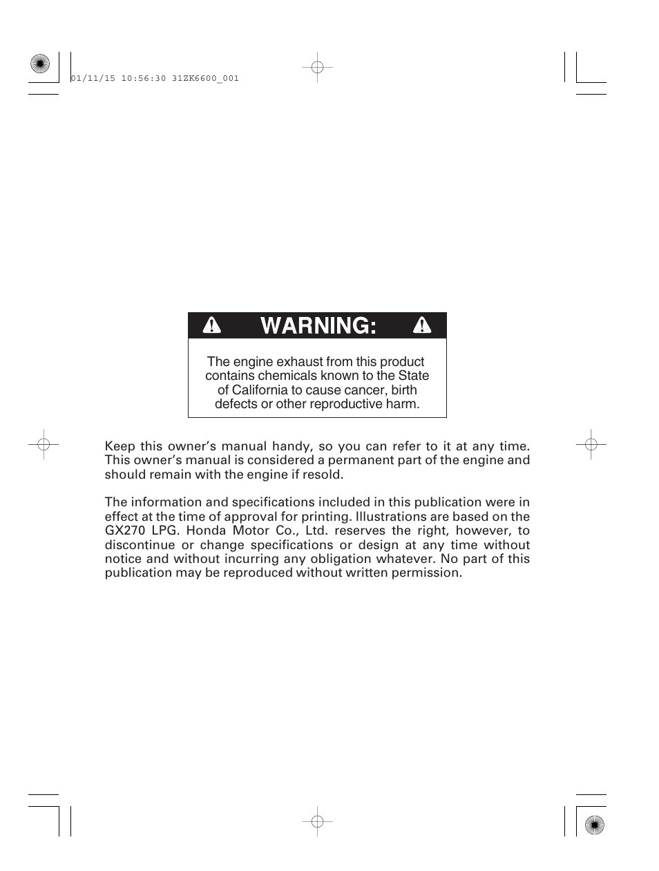 HONDA GX270 User Manual | Page 2 / 52
