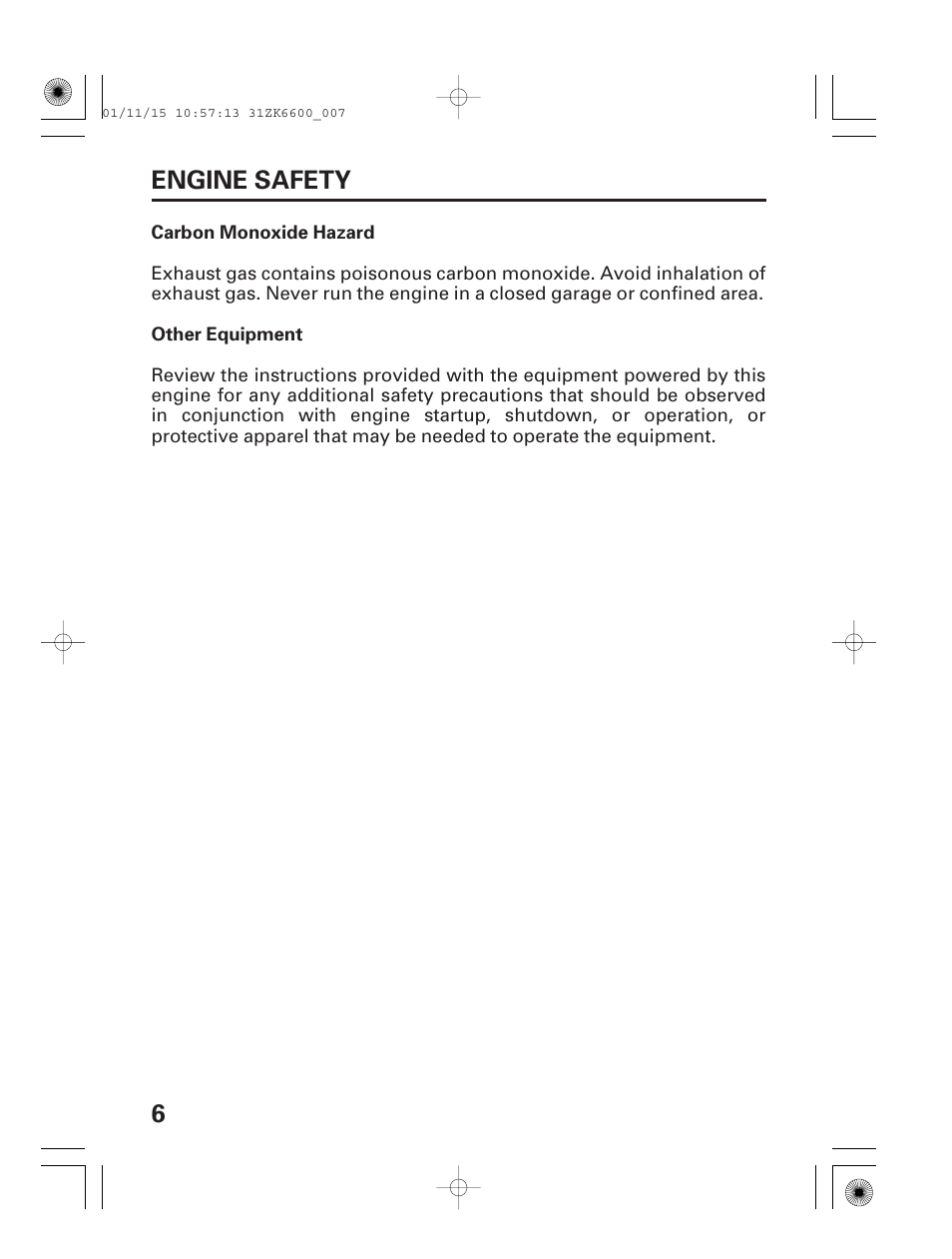 6engine safety | HONDA GX270 User Manual | Page 8 / 52