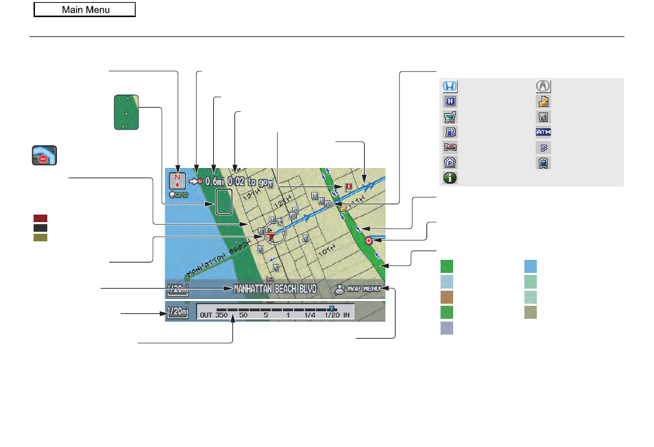 Driving to your destination, 2010 pilot, Map screen legend | HONDA 2010 Pilot Navigation User Manual | Page 50 / 159