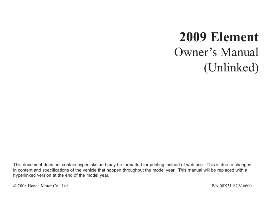 HONDA 2009 Element User Manual | 346 pages