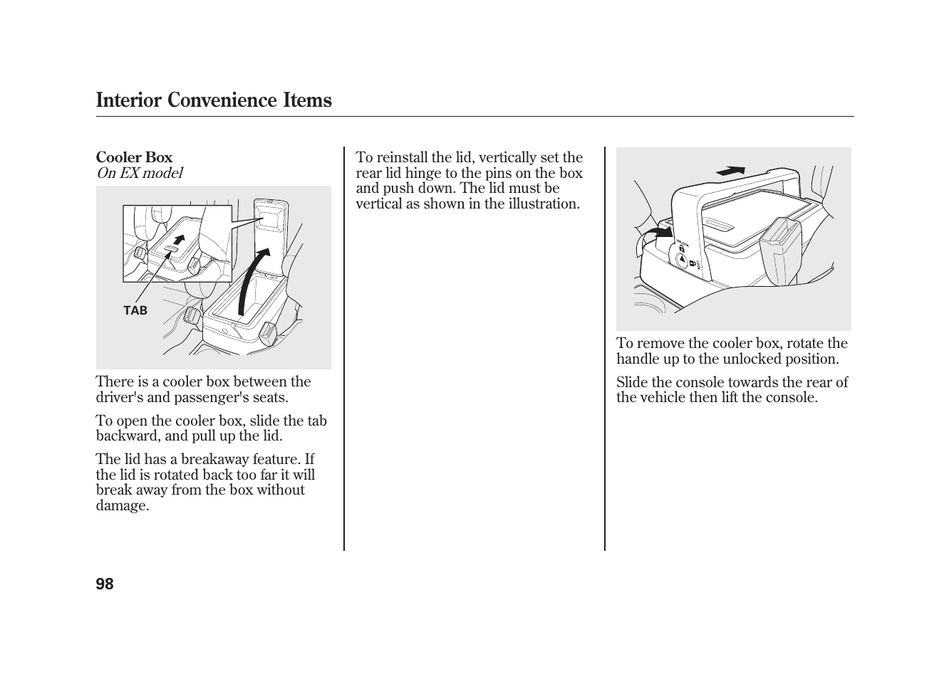Interior convenience items | HONDA 2009 Element User Manual | Page 104 / 346