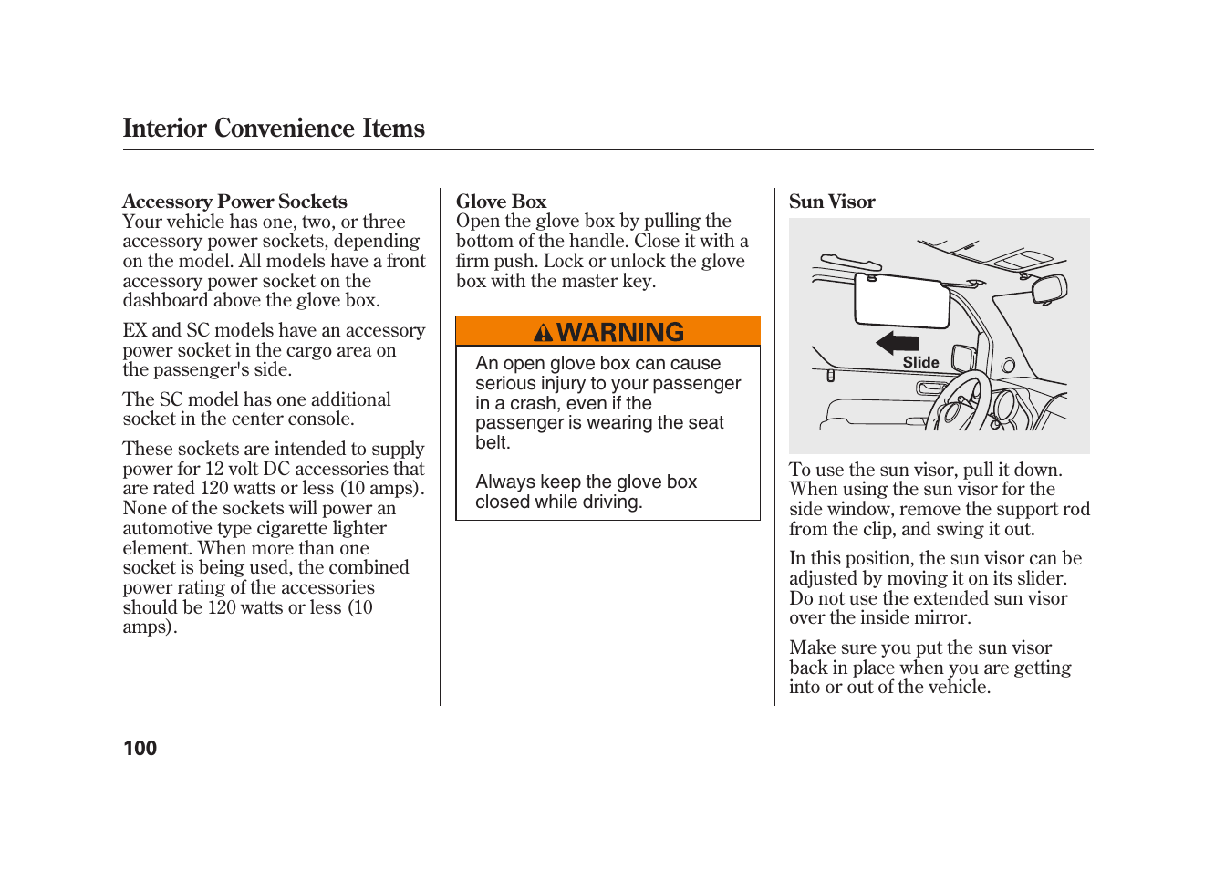 Interior convenience items | HONDA 2009 Element User Manual | Page 106 / 346