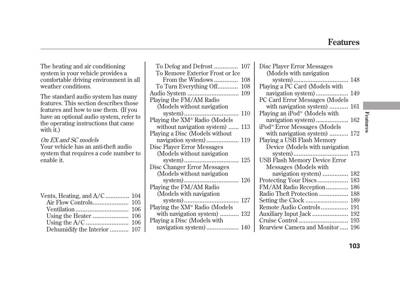 Features | HONDA 2009 Element User Manual | Page 109 / 346