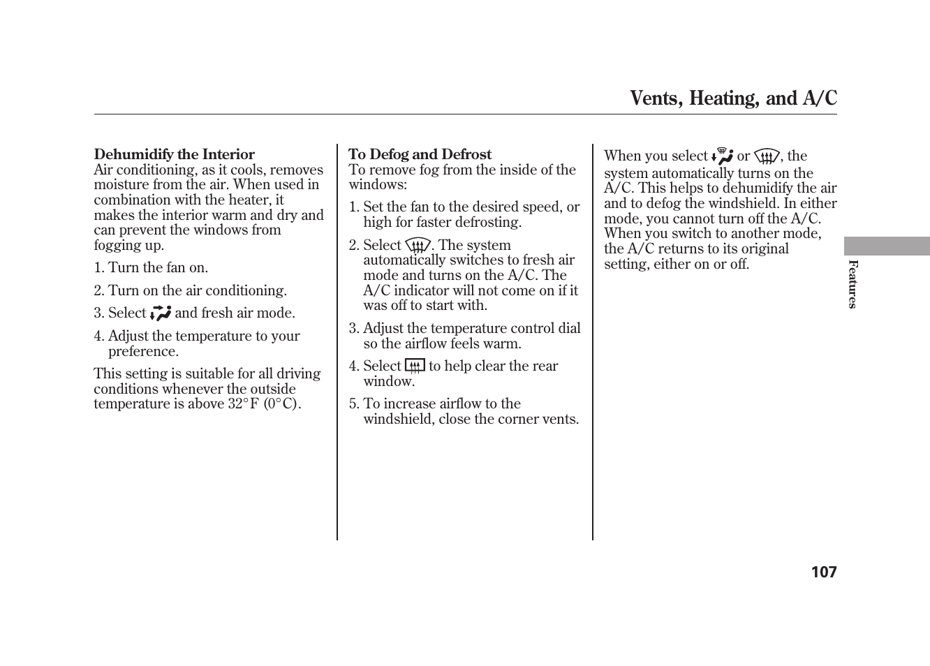 Vents, heating, and a/c | HONDA 2009 Element User Manual | Page 113 / 346