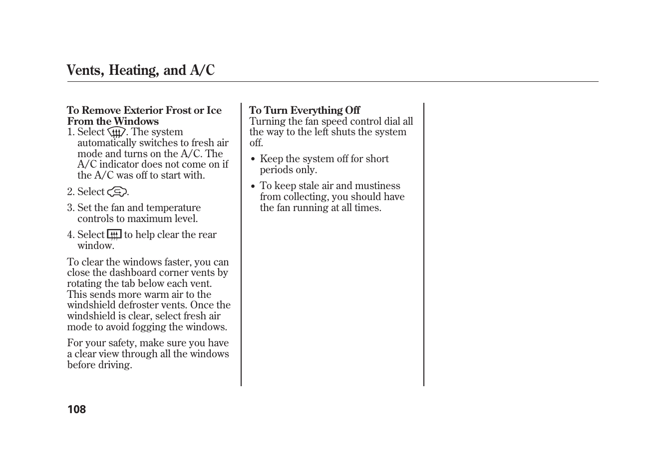 Vents, heating, and a/c | HONDA 2009 Element User Manual | Page 114 / 346
