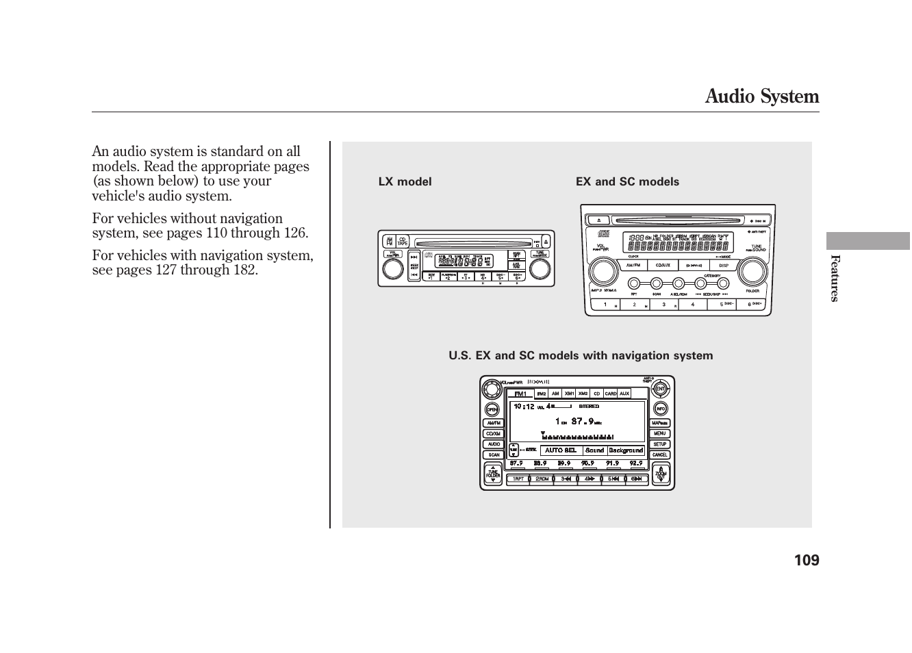 Audio system | HONDA 2009 Element User Manual | Page 115 / 346