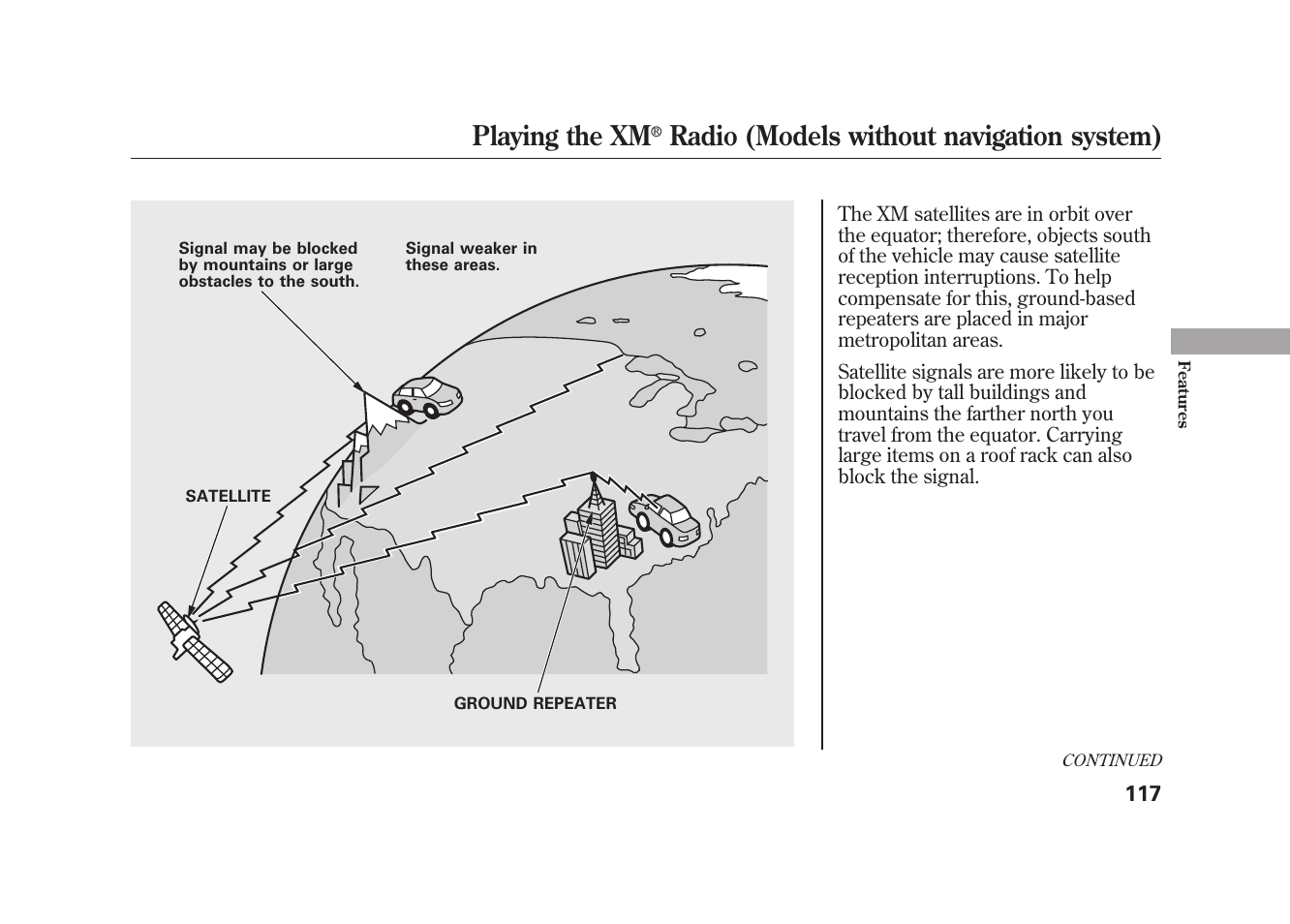 Playing the xm, Radio (models without navigation system) | HONDA 2009 Element User Manual | Page 123 / 346