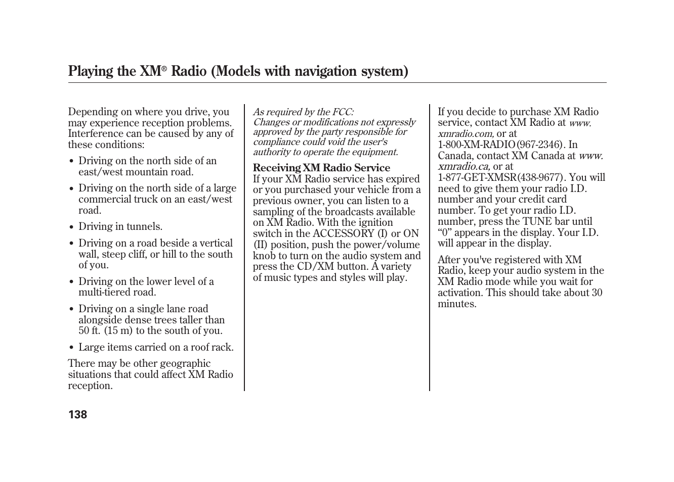 Playing the xm, Radio (models with navigation system) | HONDA 2009 Element User Manual | Page 144 / 346