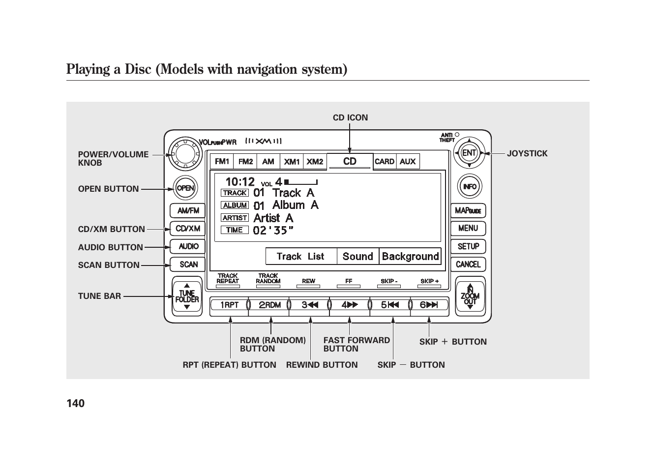 Playing a disc (models with navigation system) | HONDA 2009 Element User Manual | Page 146 / 346