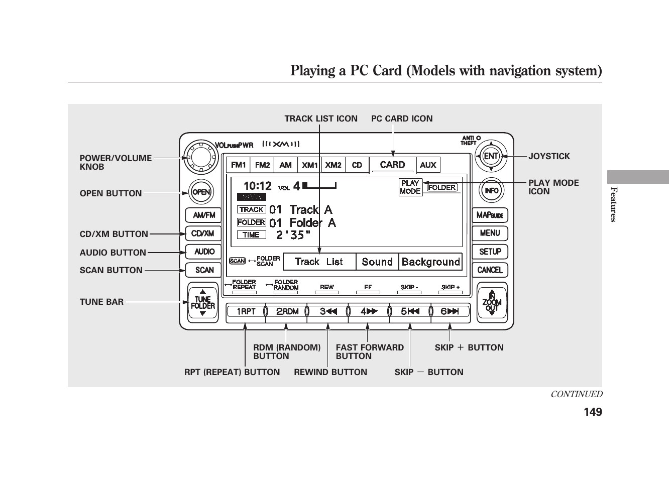 Playing a pc card (models with navigation system) | HONDA 2009 Element User Manual | Page 155 / 346