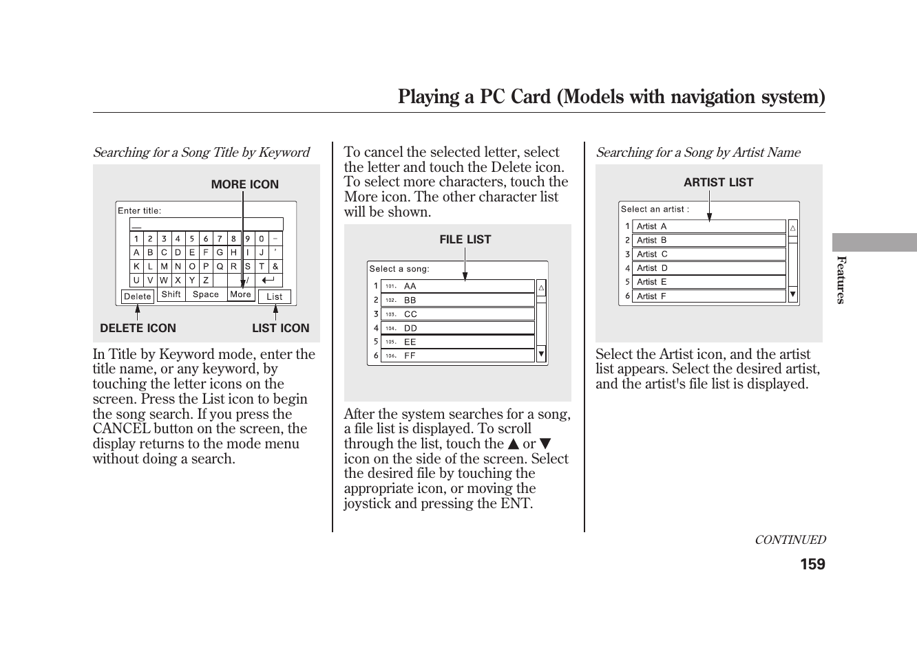 Playing a pc card (models with navigation system) | HONDA 2009 Element User Manual | Page 165 / 346