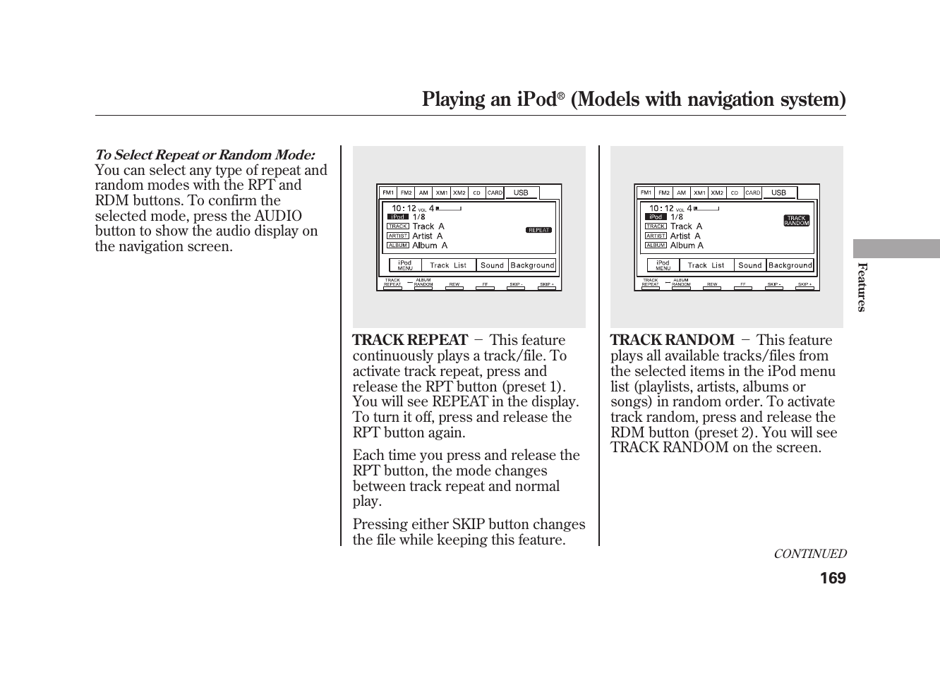 Playing an ipod, Models with navigation system) | HONDA 2009 Element User Manual | Page 175 / 346