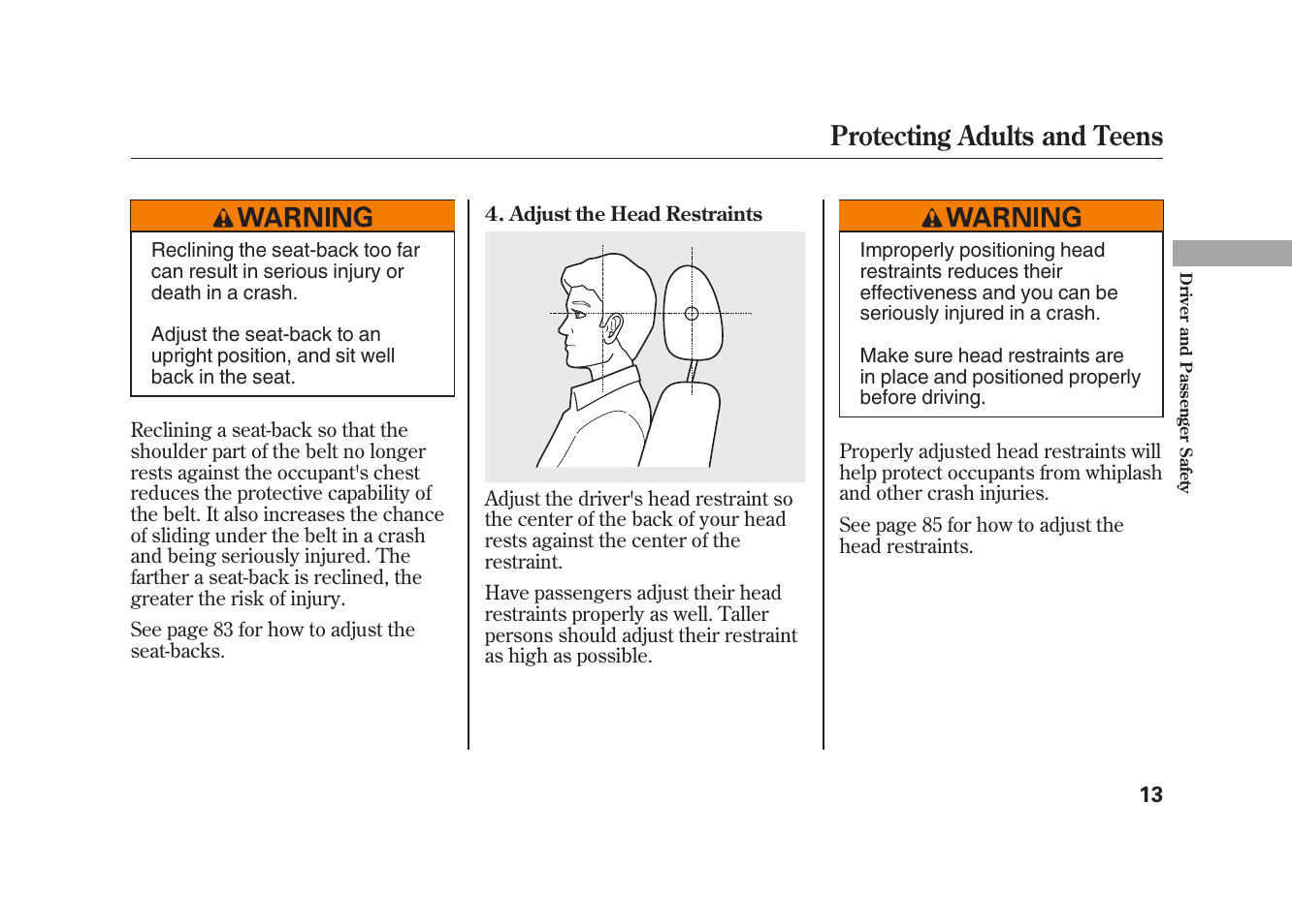 Protecting adults and teens | HONDA 2009 Element User Manual | Page 19 / 346