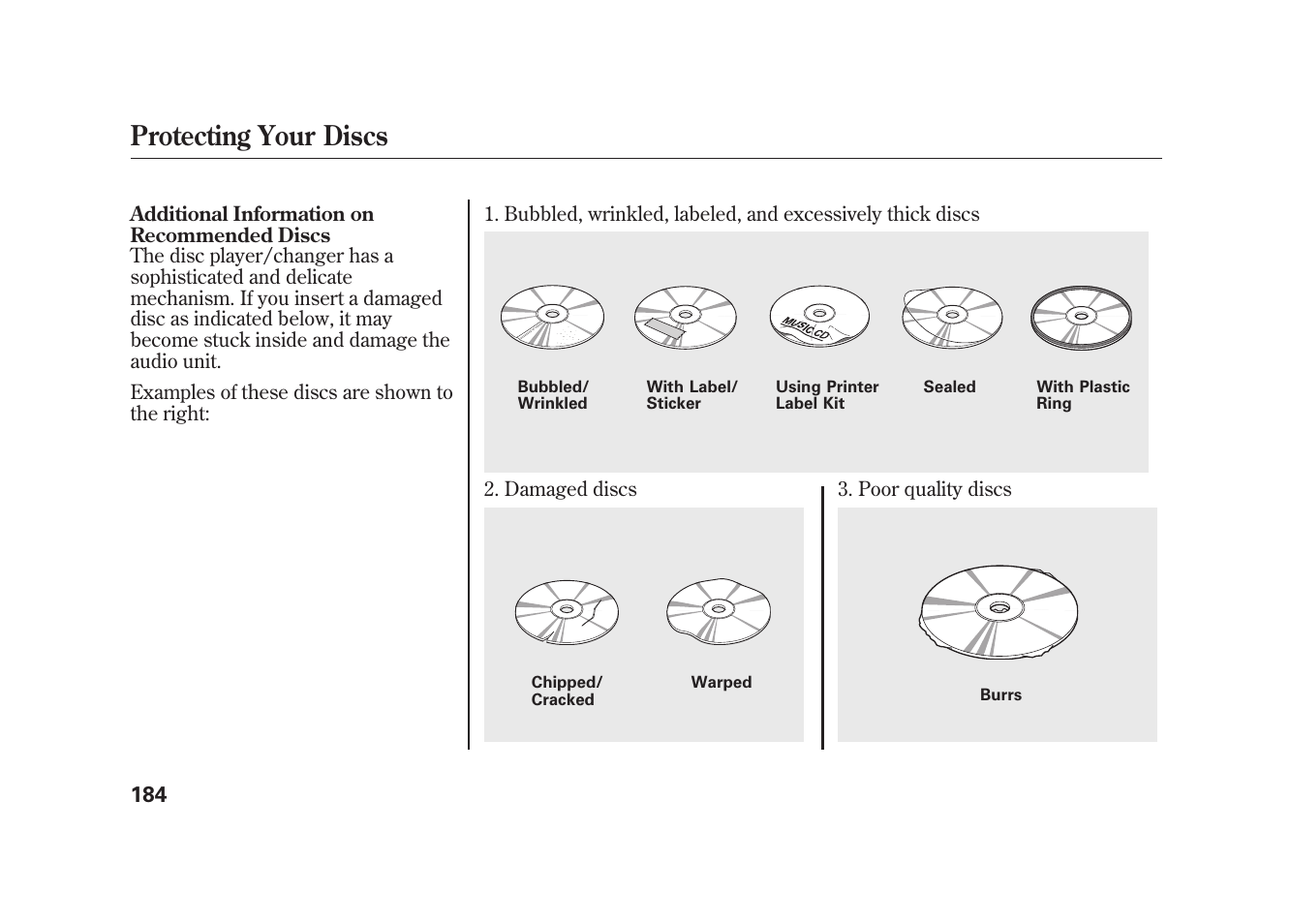 Protecting your discs | HONDA 2009 Element User Manual | Page 190 / 346