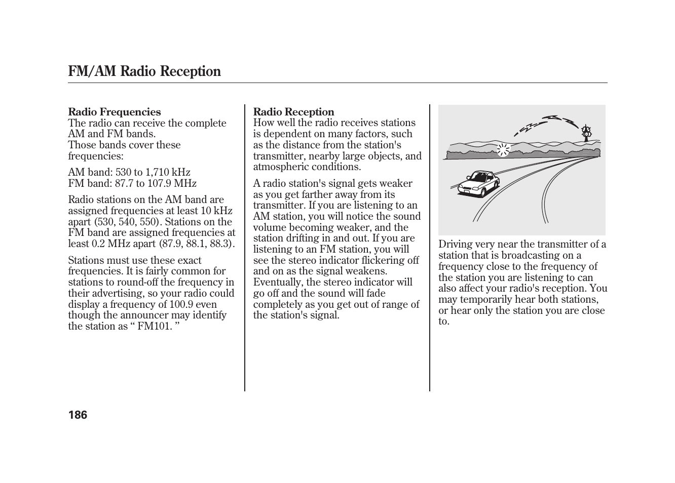 Fm/am radio reception | HONDA 2009 Element User Manual | Page 192 / 346