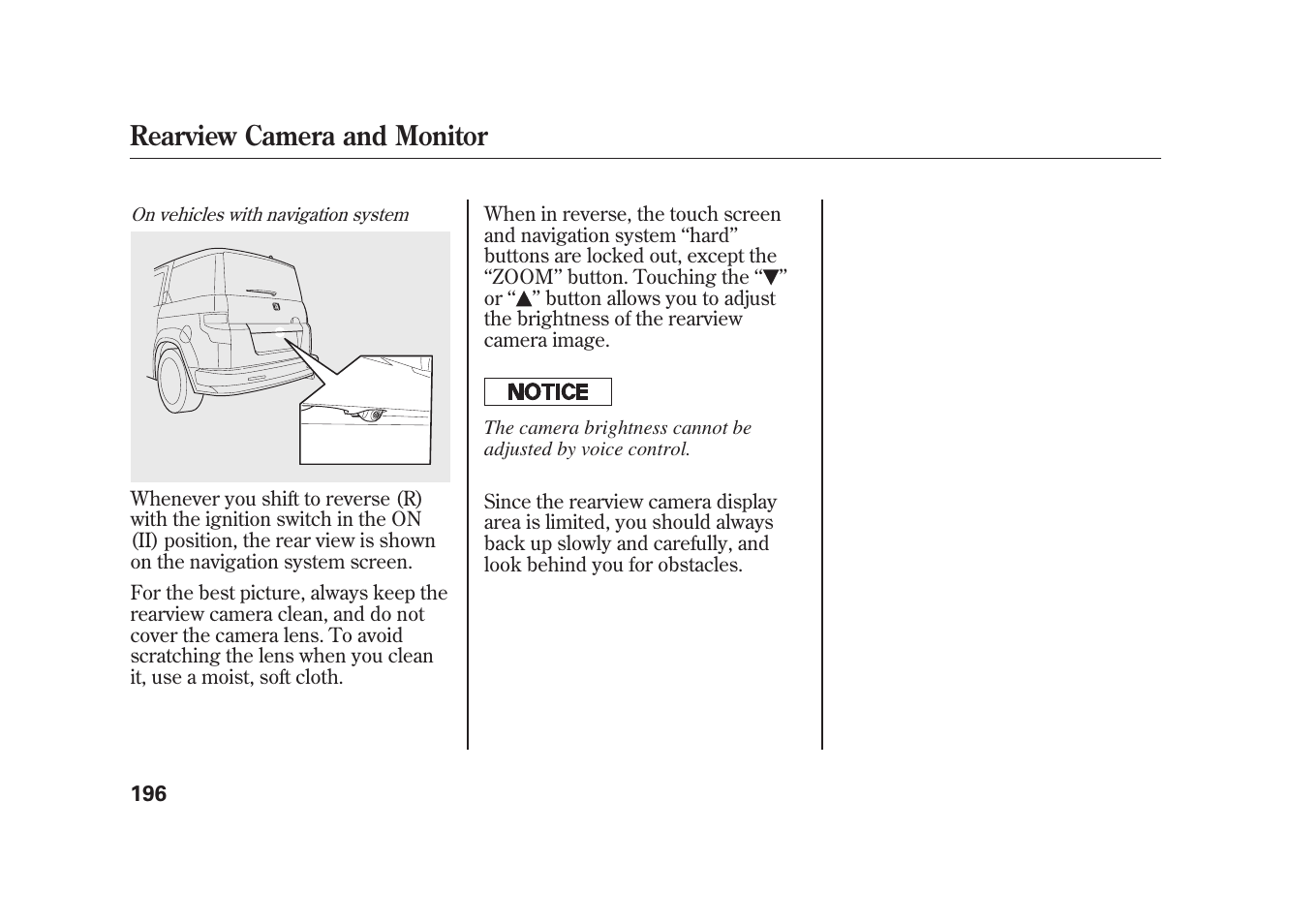 Rearview camera and monitor | HONDA 2009 Element User Manual | Page 202 / 346