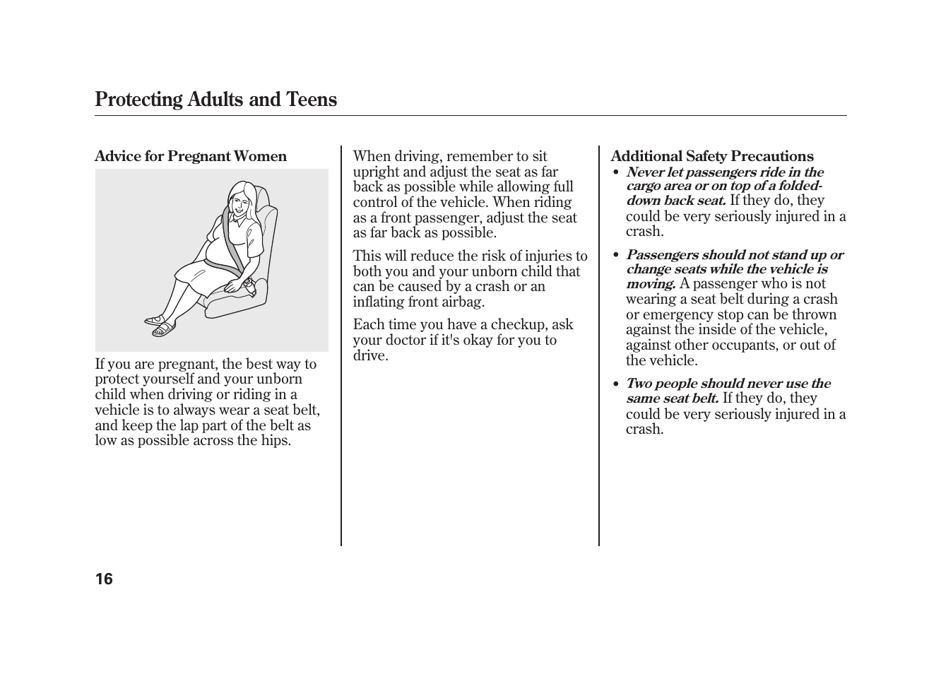 Protecting adults and teens | HONDA 2009 Element User Manual | Page 22 / 346