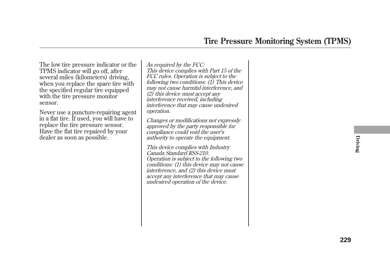 Tire pressure monitoring system (tpms) | HONDA 2009 Element User Manual | Page 235 / 346