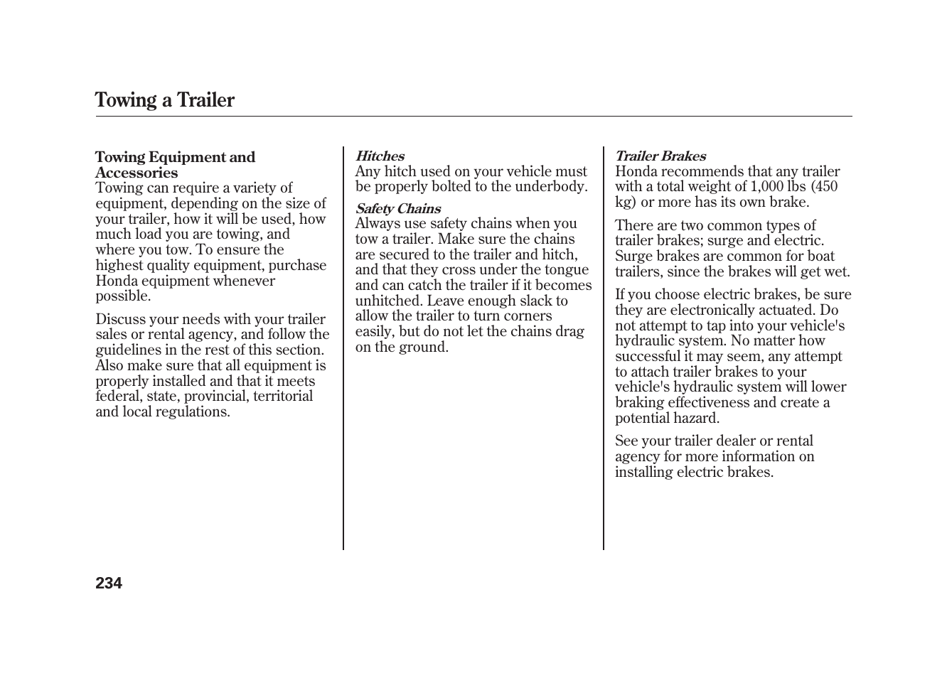 Towing a trailer | HONDA 2009 Element User Manual | Page 240 / 346