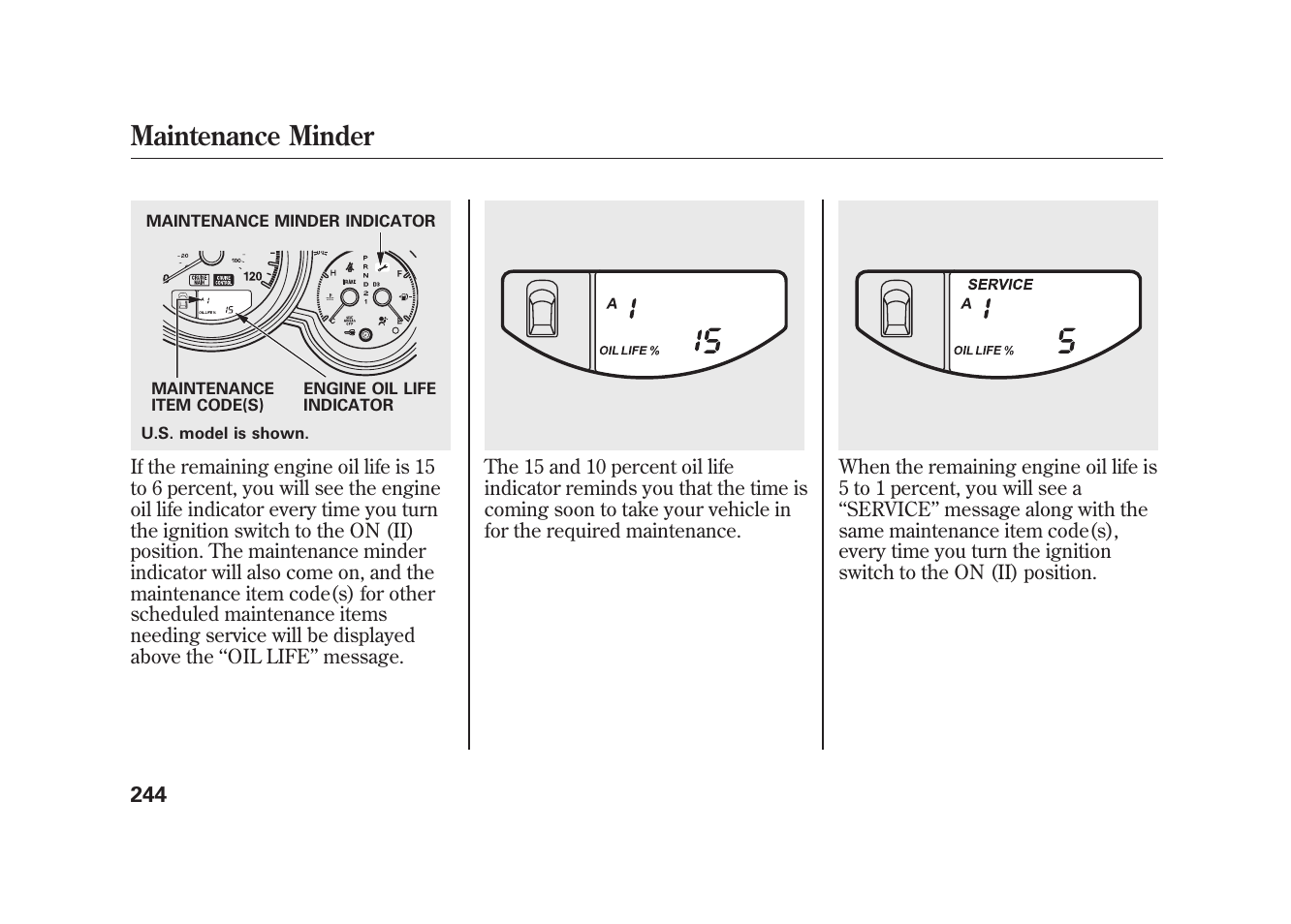 Maintenance minder | HONDA 2009 Element User Manual | Page 250 / 346