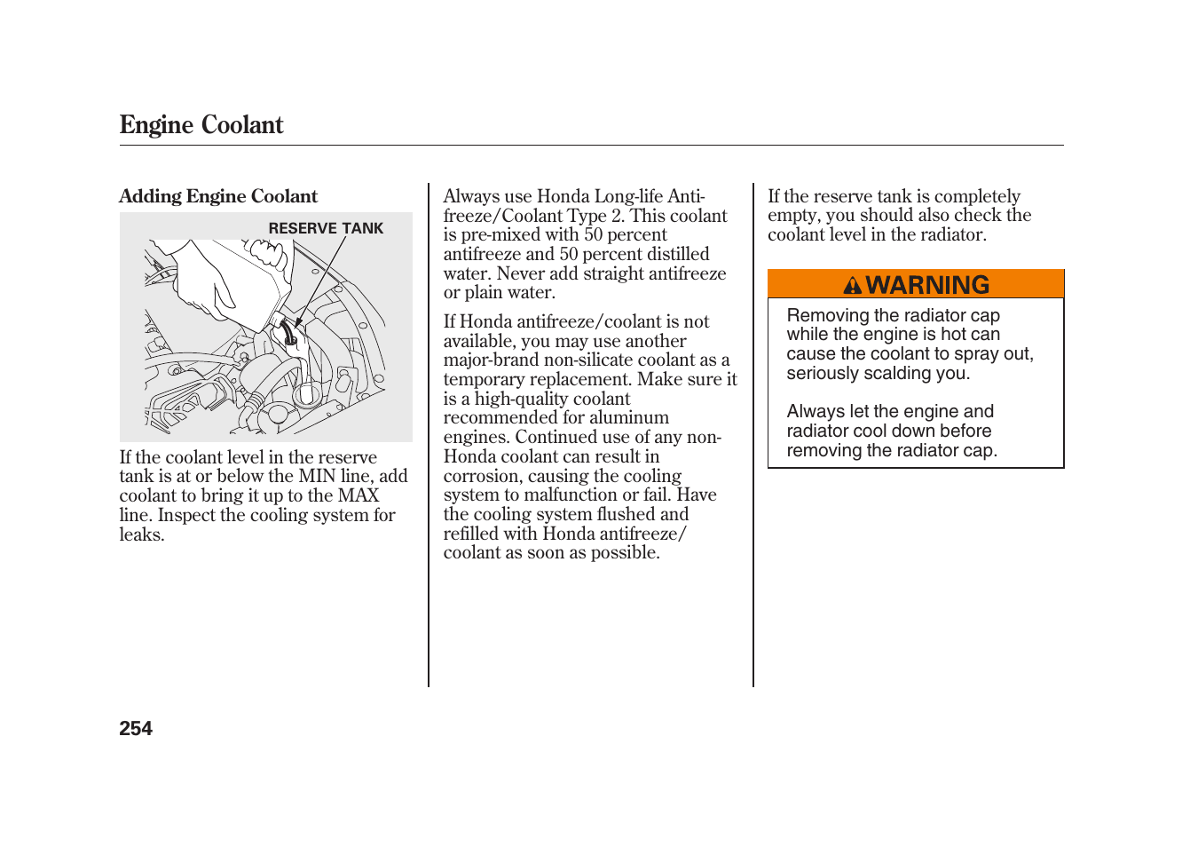 Engine coolant | HONDA 2009 Element User Manual | Page 260 / 346