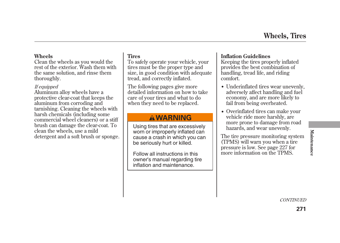 Wheels, tires | HONDA 2009 Element User Manual | Page 277 / 346