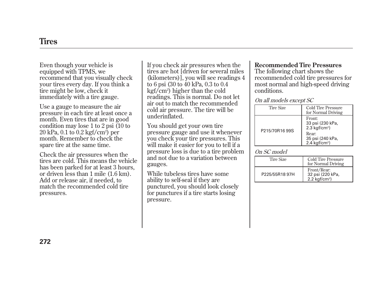 Tires | HONDA 2009 Element User Manual | Page 278 / 346