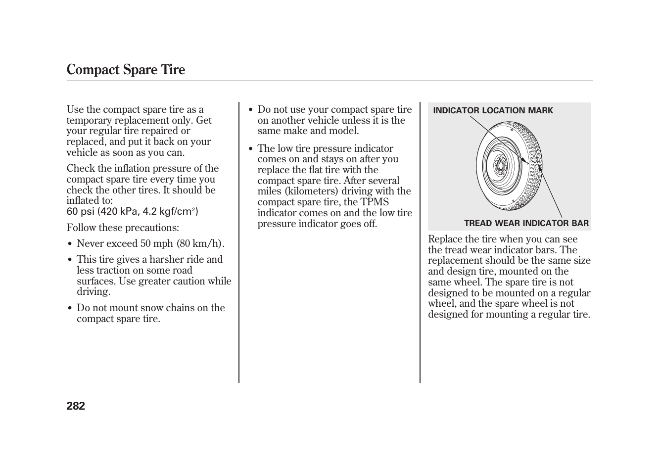 Compact spare tire | HONDA 2009 Element User Manual | Page 288 / 346
