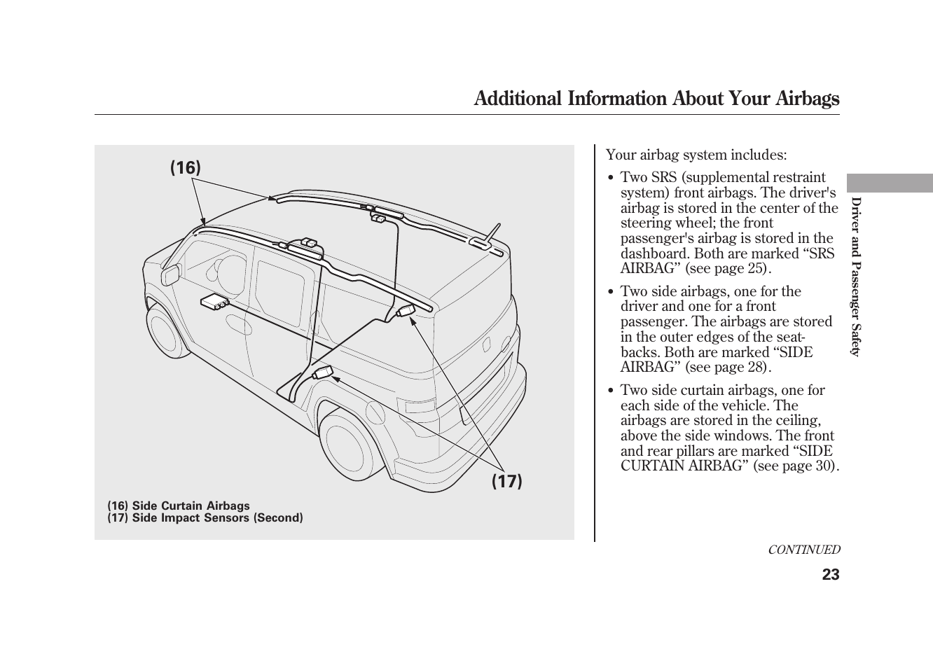 Additional information about your airbags | HONDA 2009 Element User Manual | Page 29 / 346