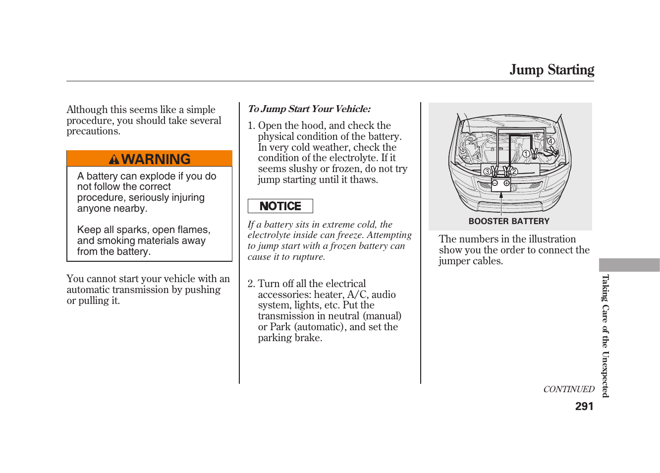 Jump starting | HONDA 2009 Element User Manual | Page 297 / 346