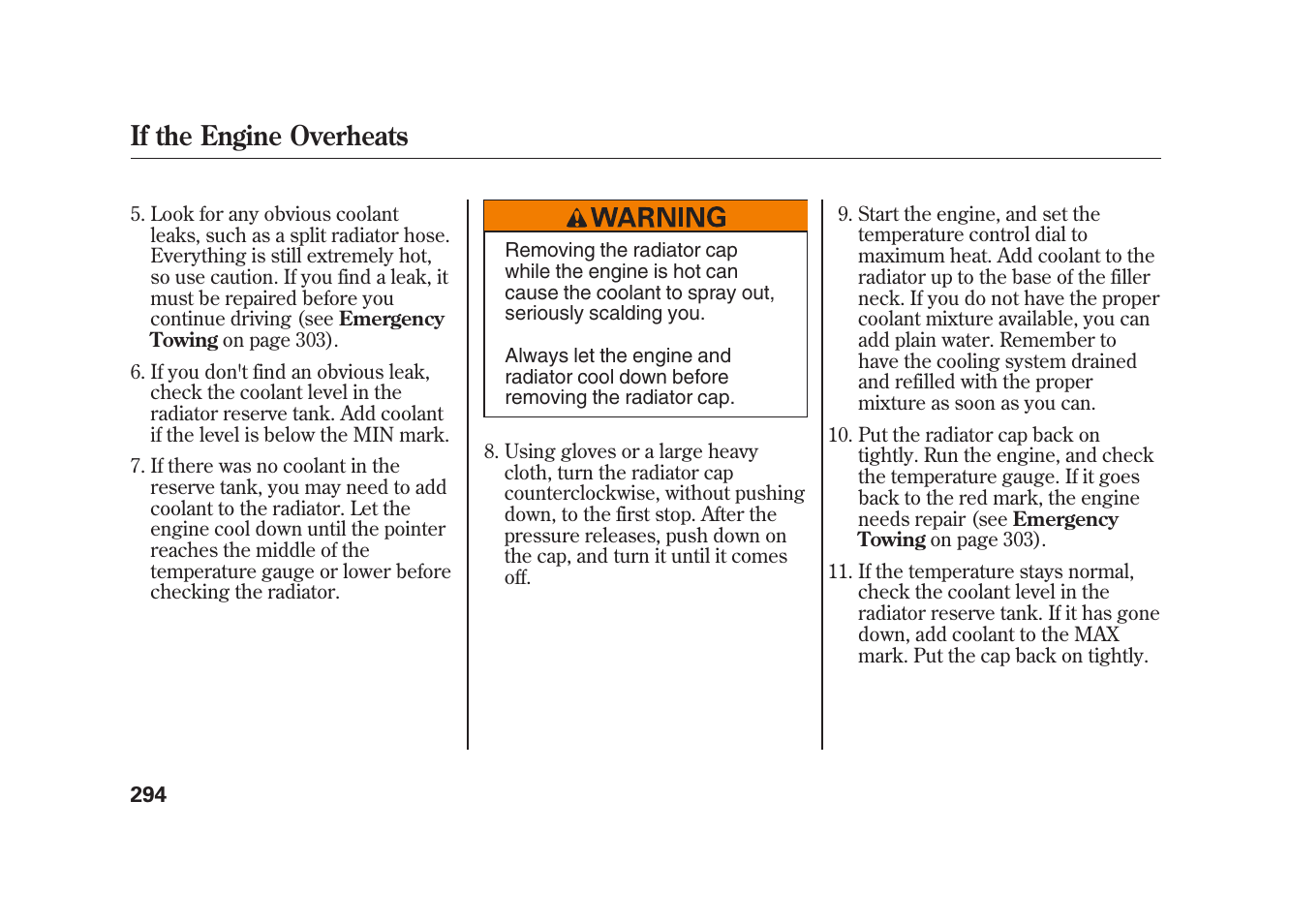 If the engine overheats | HONDA 2009 Element User Manual | Page 300 / 346