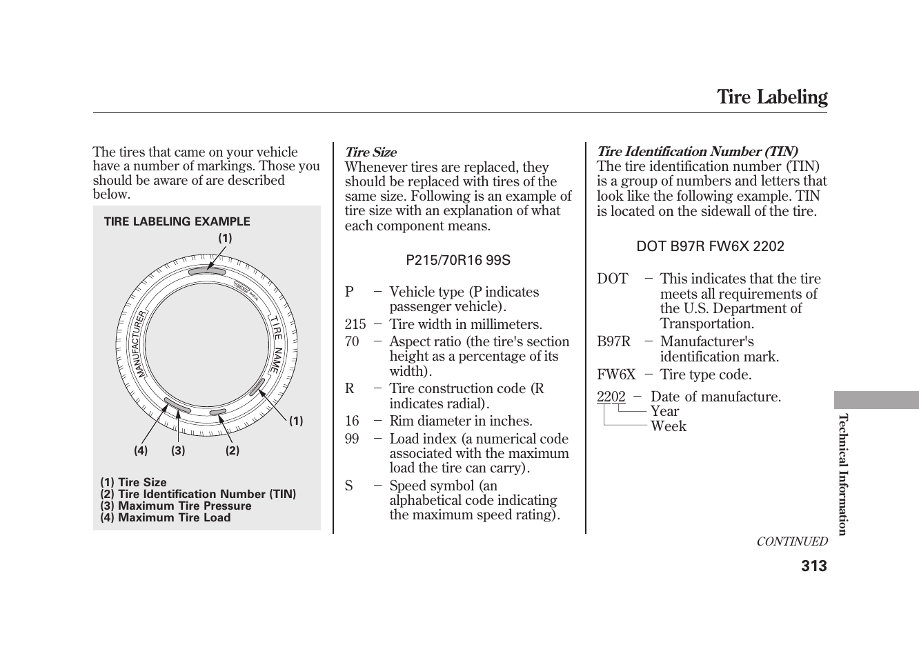 Tire labeling | HONDA 2009 Element User Manual | Page 319 / 346