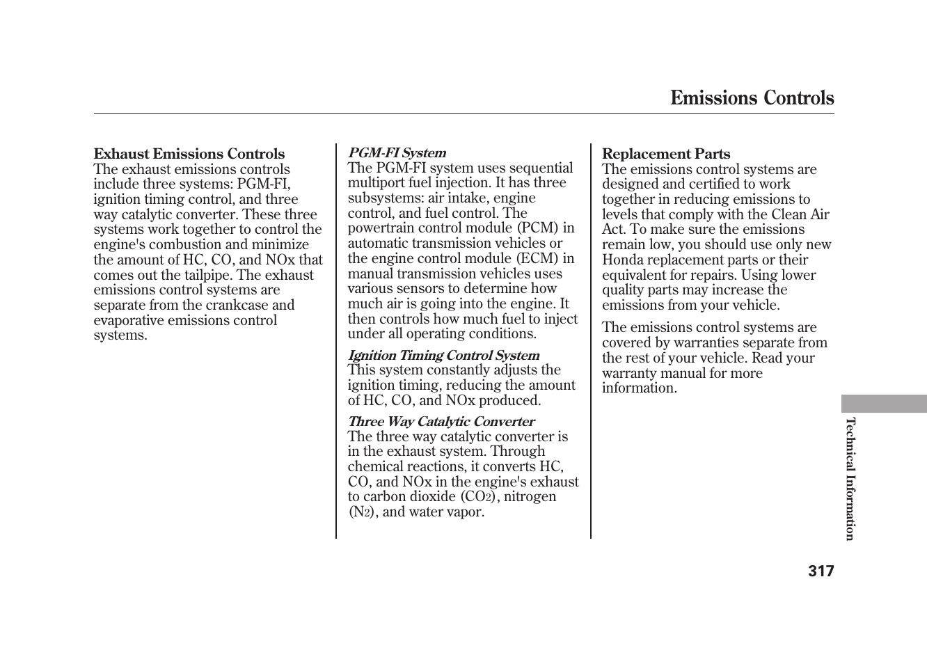 Emissions controls | HONDA 2009 Element User Manual | Page 323 / 346