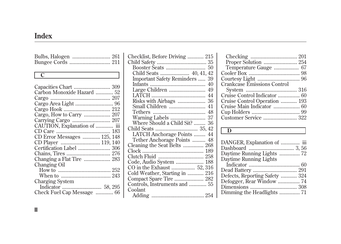 Index | HONDA 2009 Element User Manual | Page 334 / 346