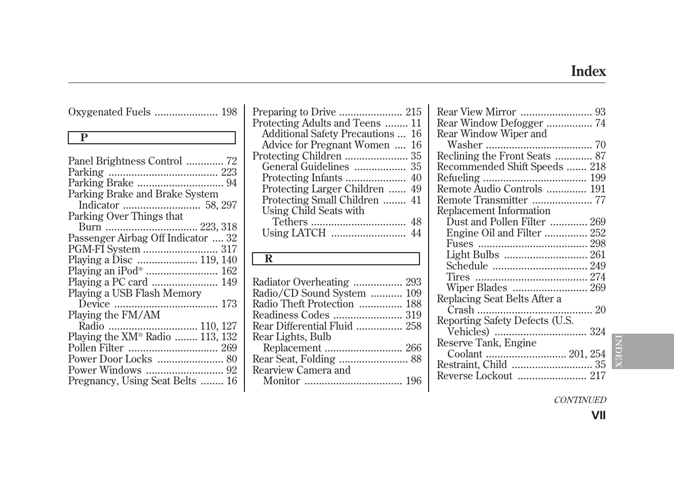 Index | HONDA 2009 Element User Manual | Page 339 / 346