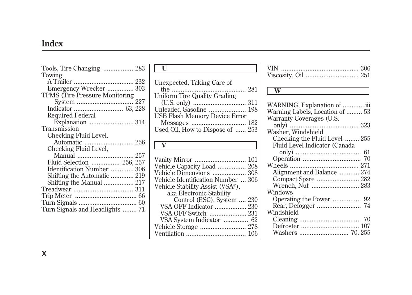 Index | HONDA 2009 Element User Manual | Page 342 / 346