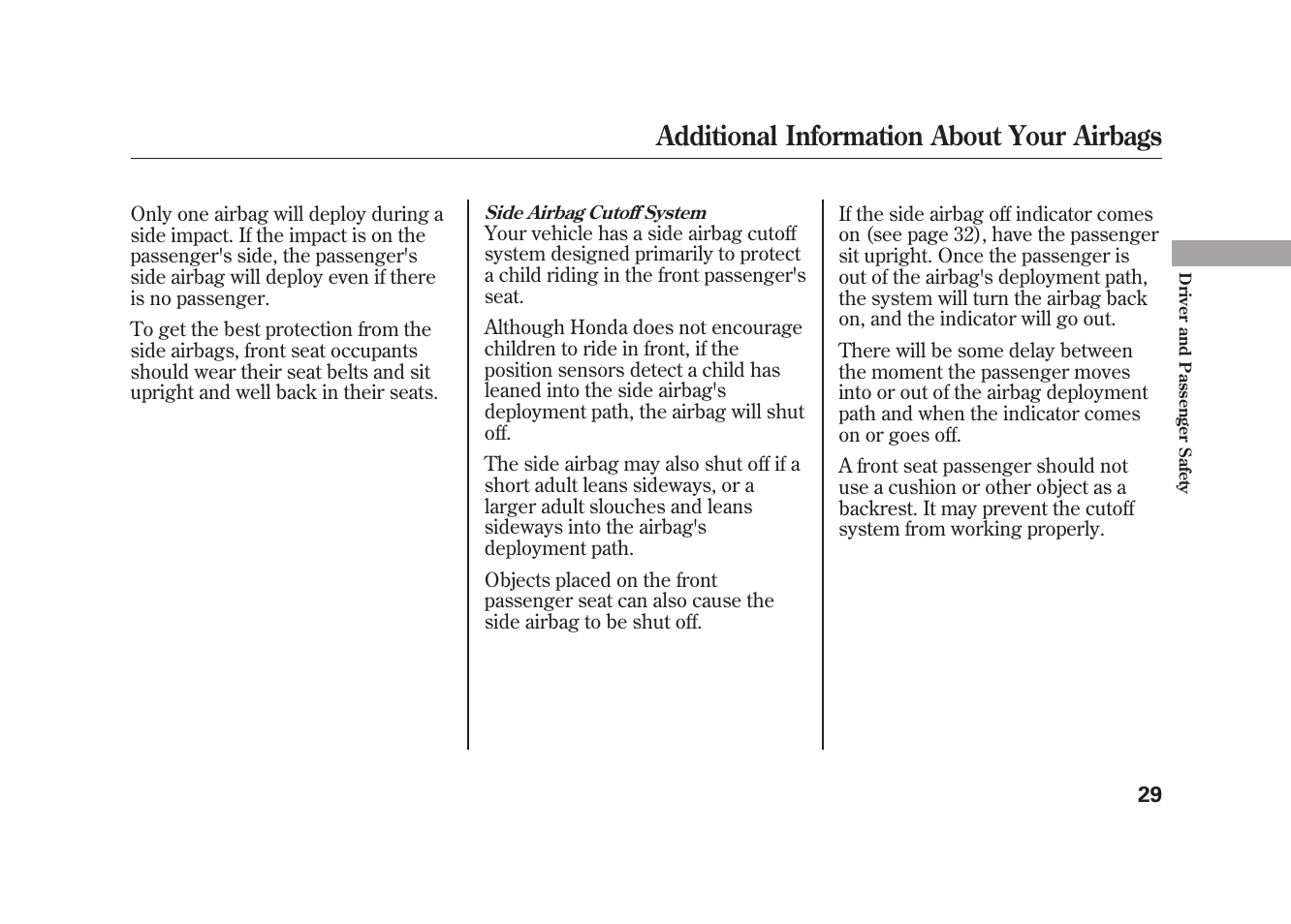 Additional information about your airbags | HONDA 2009 Element User Manual | Page 35 / 346