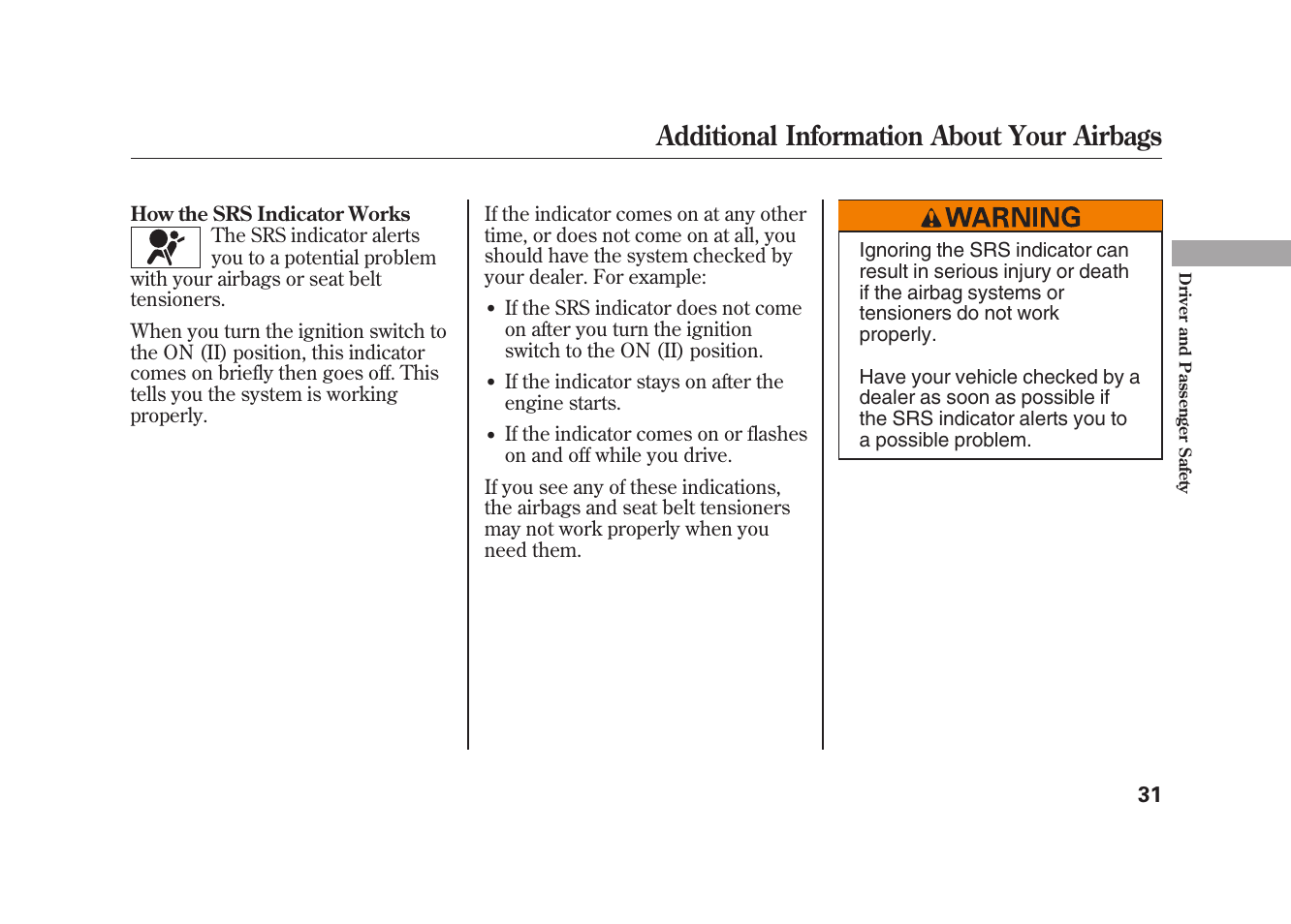 Additional information about your airbags | HONDA 2009 Element User Manual | Page 37 / 346