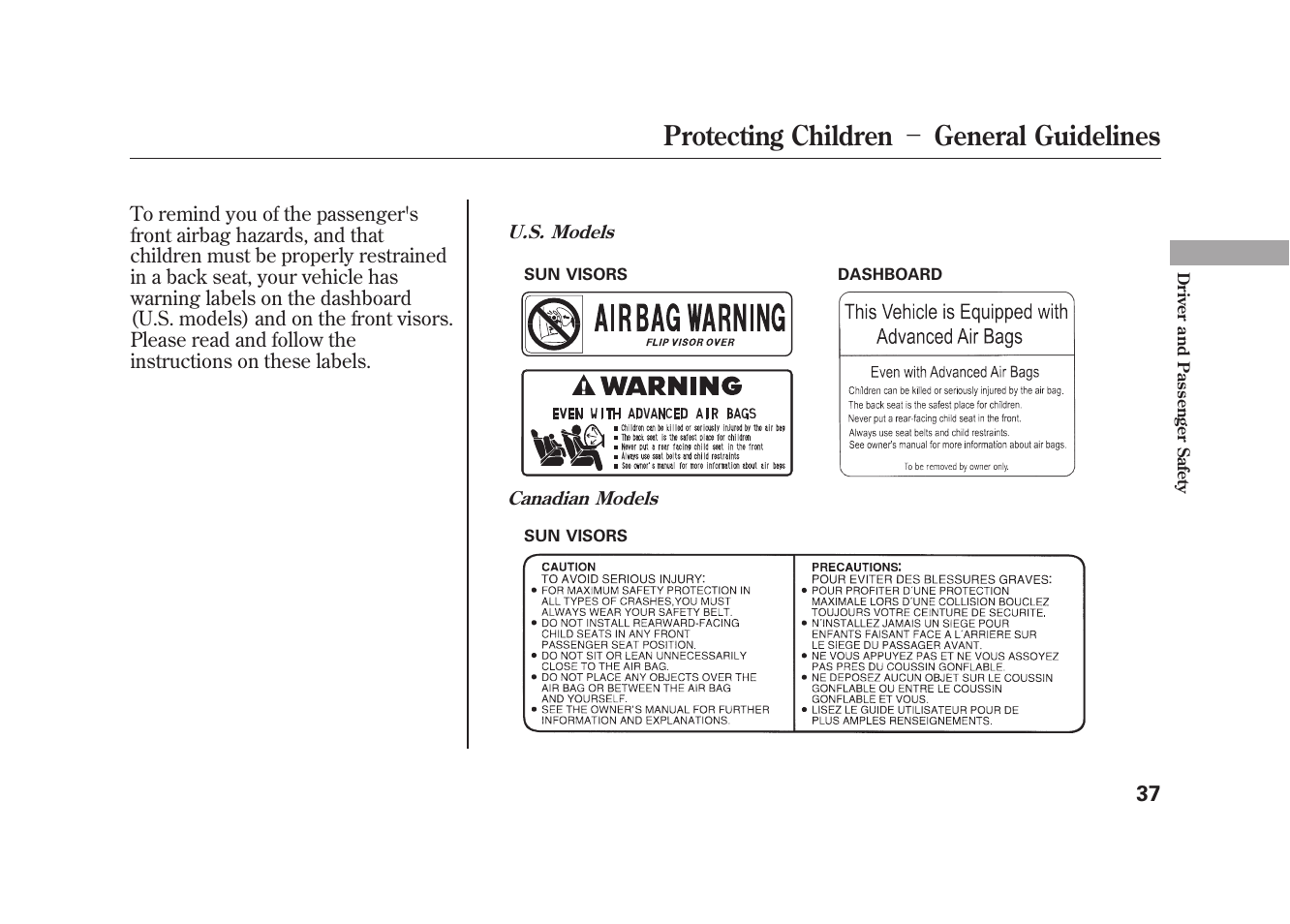 Protecting children － general guidelines | HONDA 2009 Element User Manual | Page 43 / 346