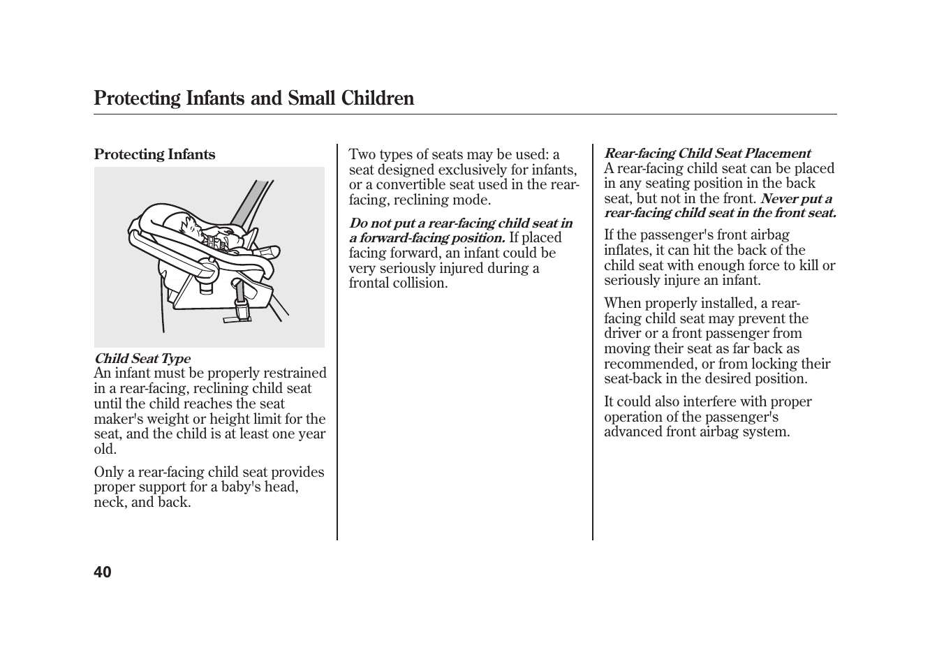 Protecting infants and small children | HONDA 2009 Element User Manual | Page 46 / 346