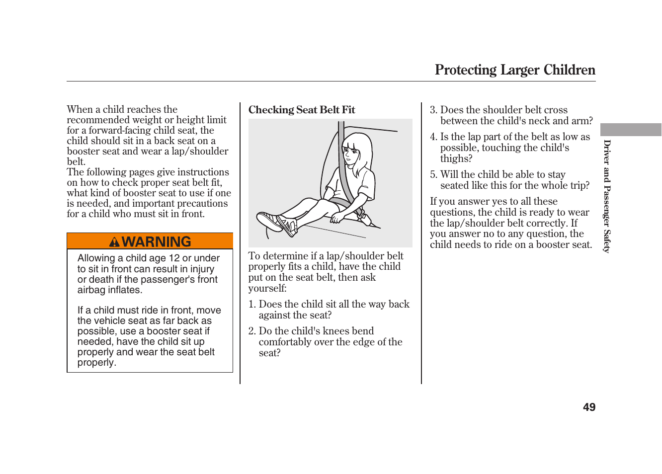 Protecting larger children | HONDA 2009 Element User Manual | Page 55 / 346