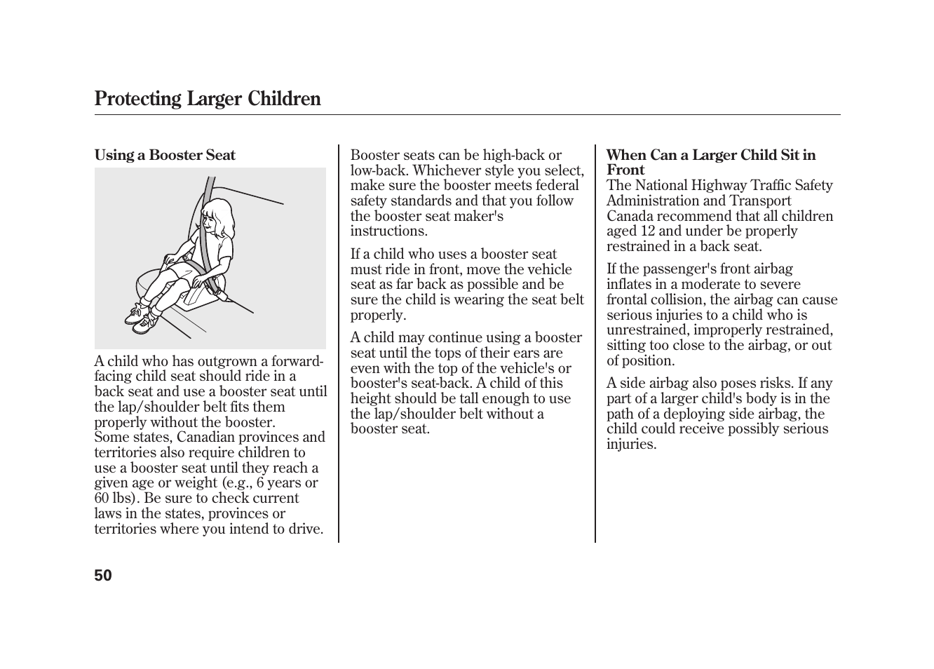 Protecting larger children | HONDA 2009 Element User Manual | Page 56 / 346
