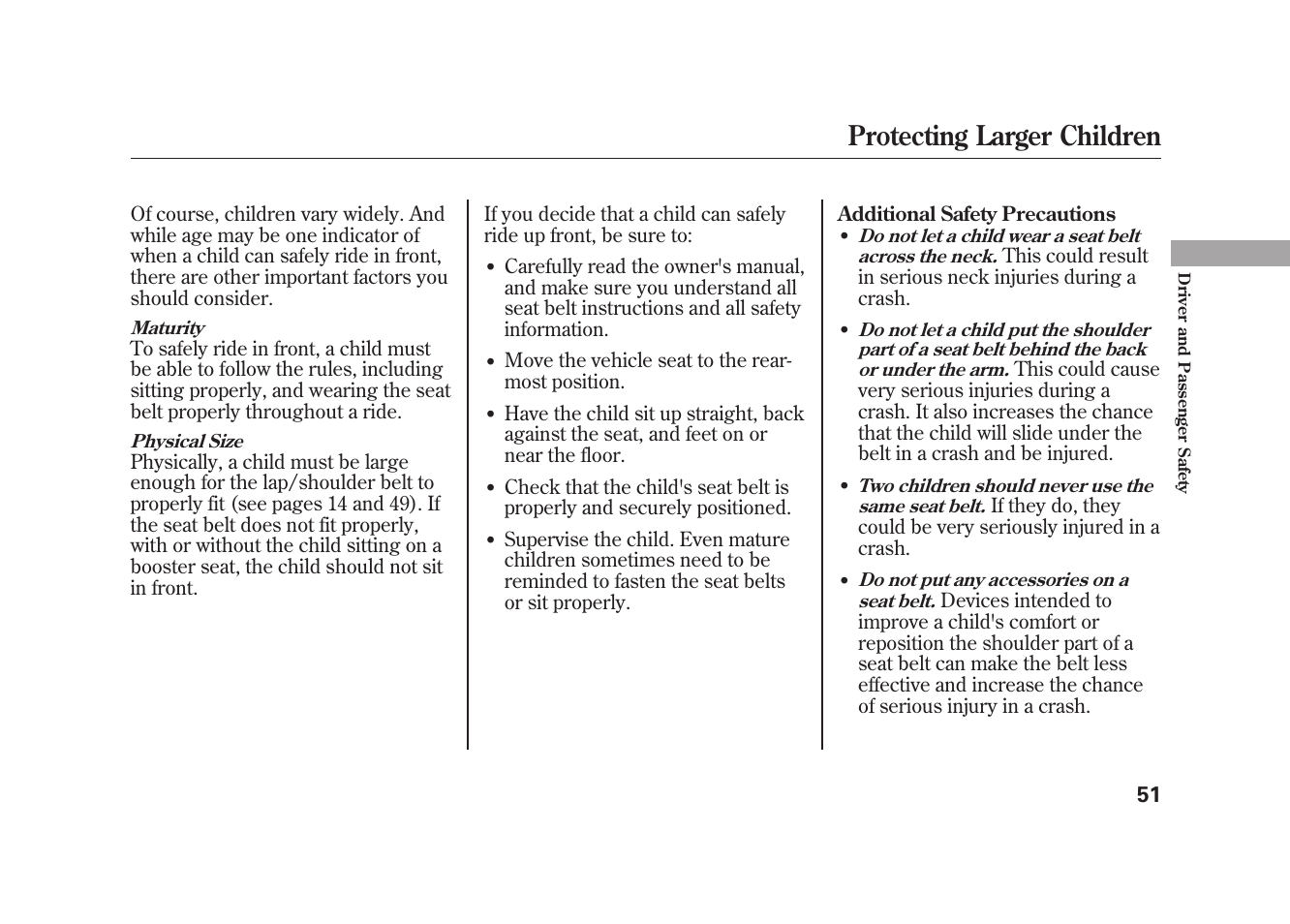 Protecting larger children | HONDA 2009 Element User Manual | Page 57 / 346