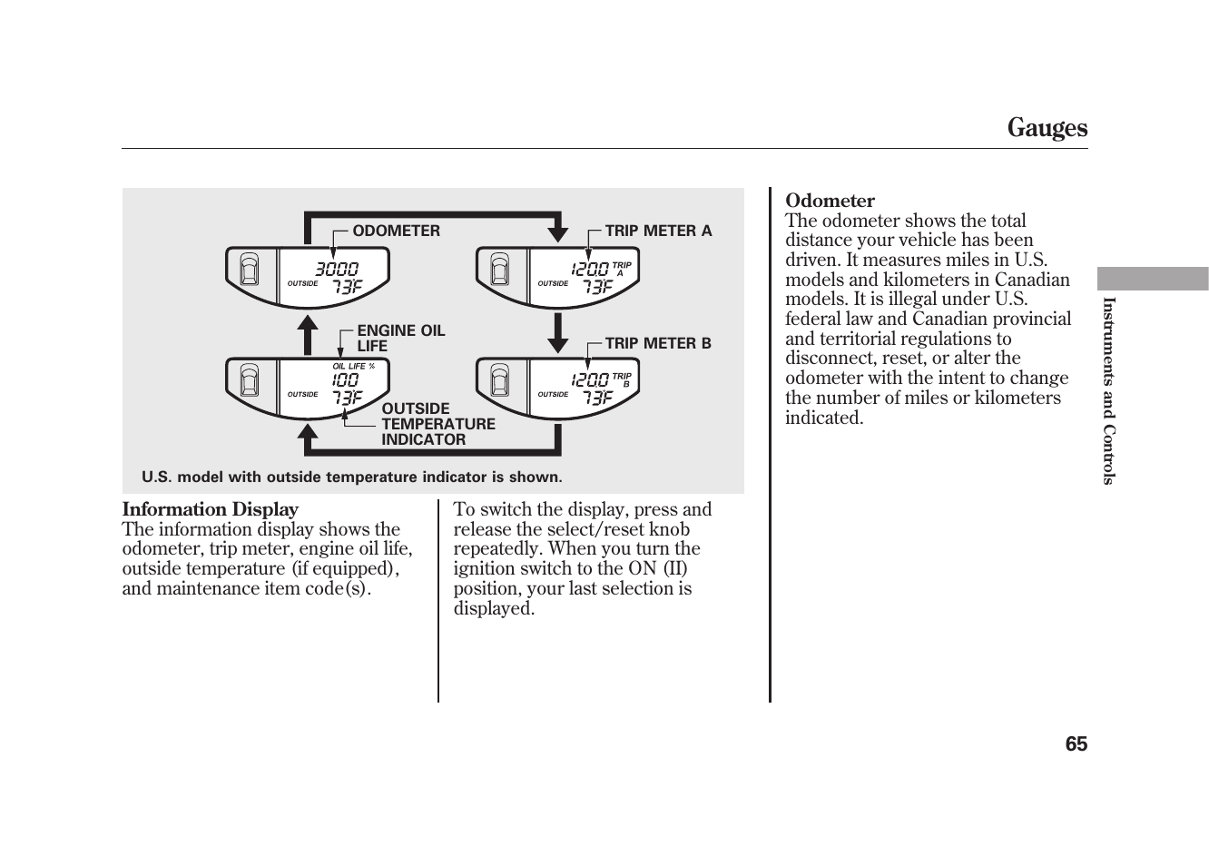 Gauges | HONDA 2009 Element User Manual | Page 71 / 346