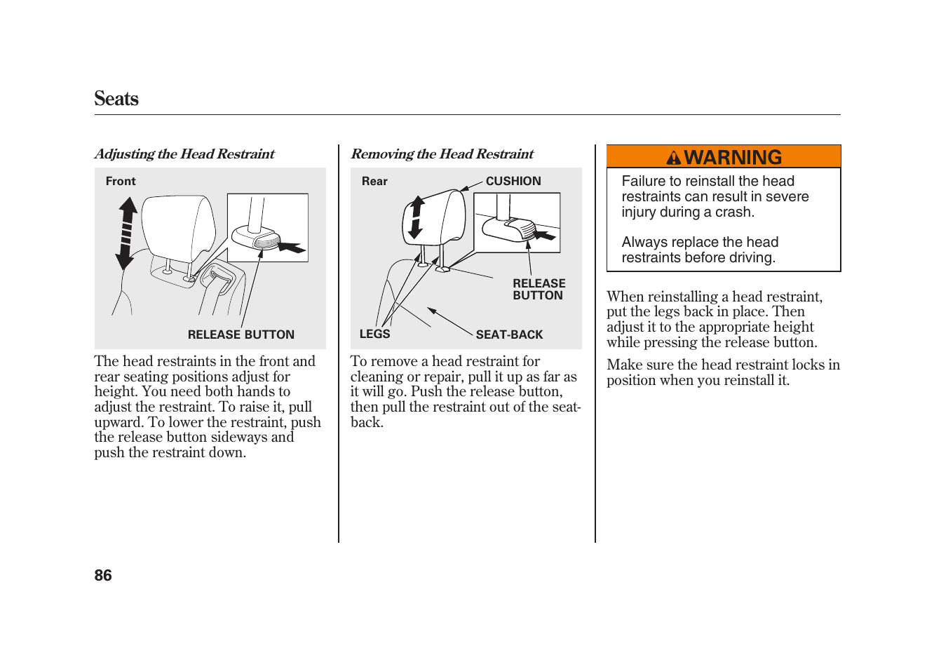 Seats | HONDA 2009 Element User Manual | Page 92 / 346