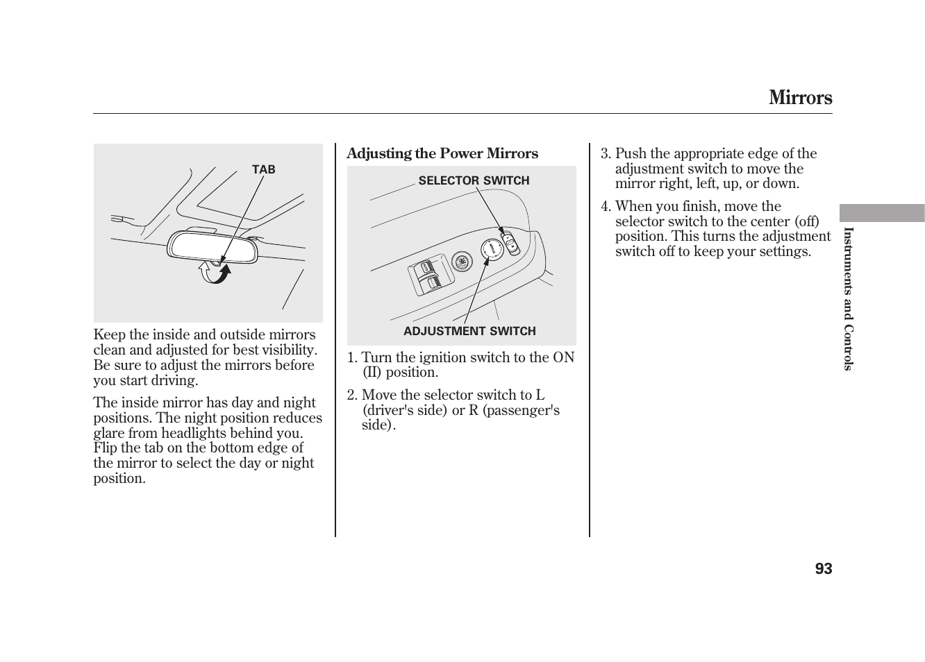 Mirrors | HONDA 2009 Element User Manual | Page 99 / 346