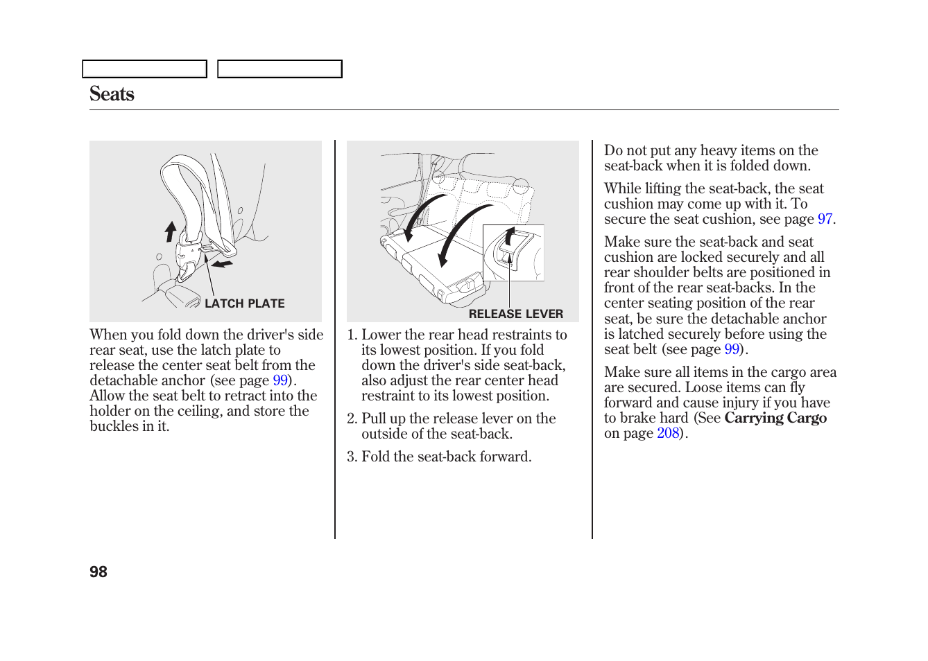 Seats | HONDA 2009 Fit User Manual | Page 101 / 352